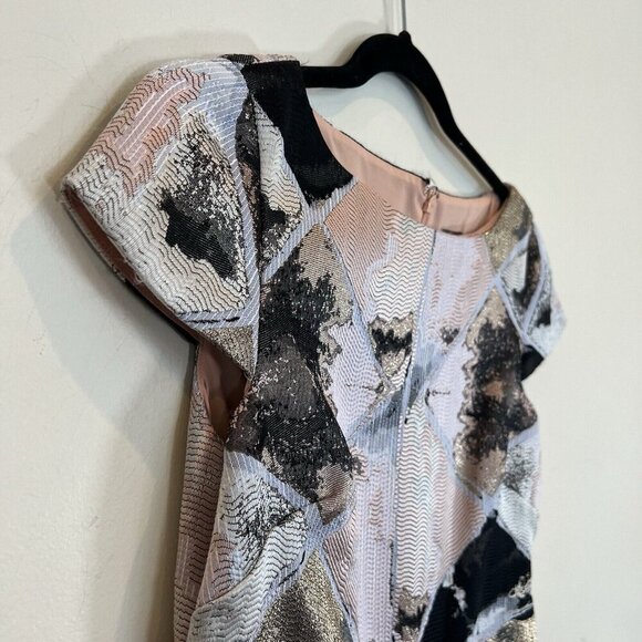 Vince Camuto Women Pink Diamond Jacquard Cap Sleeve Sheath Dress VC8M8732 Size 2 - Picture 2 of 12